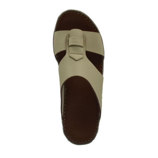 Beige Fissare Granulato sandals with stitched brown sole and textured leather upper