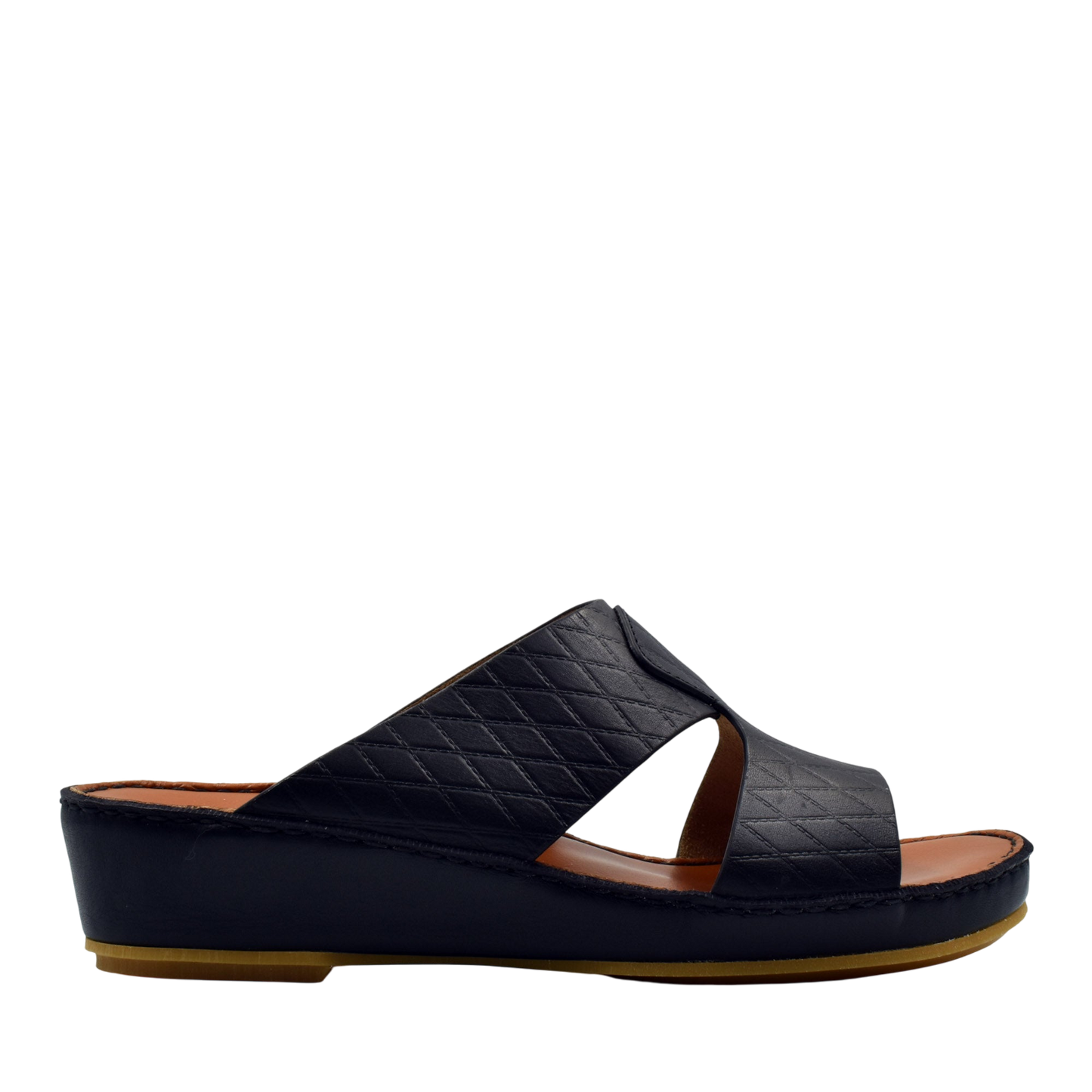 Black handcrafted Italian sandals with quilted leather straps and comfortable wedge sole