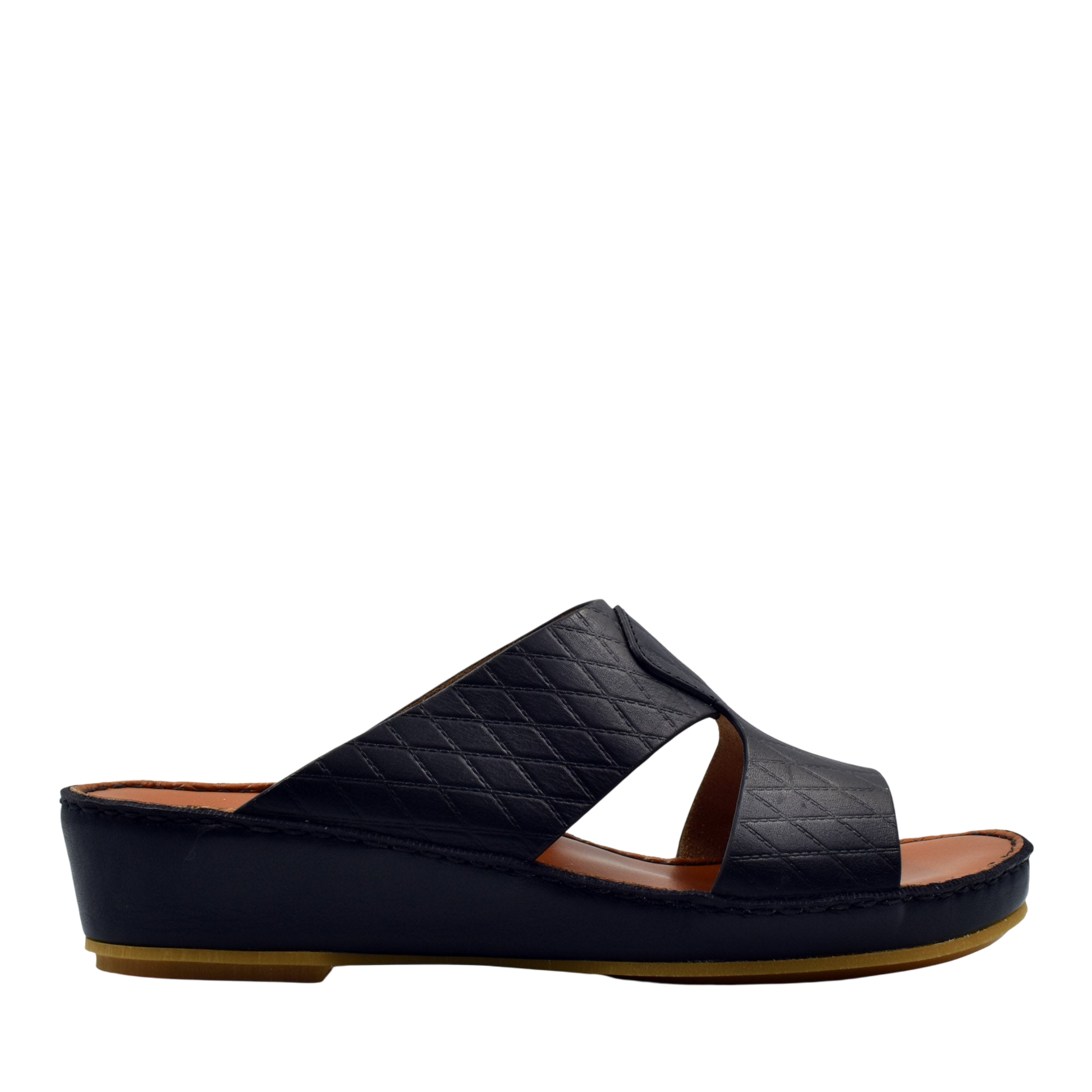 Black handcrafted Italian sandals with quilted leather straps and comfortable wedge sole