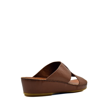 Brown leather handcrafted Italian sandals with wedge sole from Private Collection