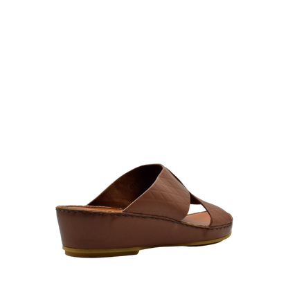 Brown leather handcrafted Italian sandals with wedge sole from Private Collection