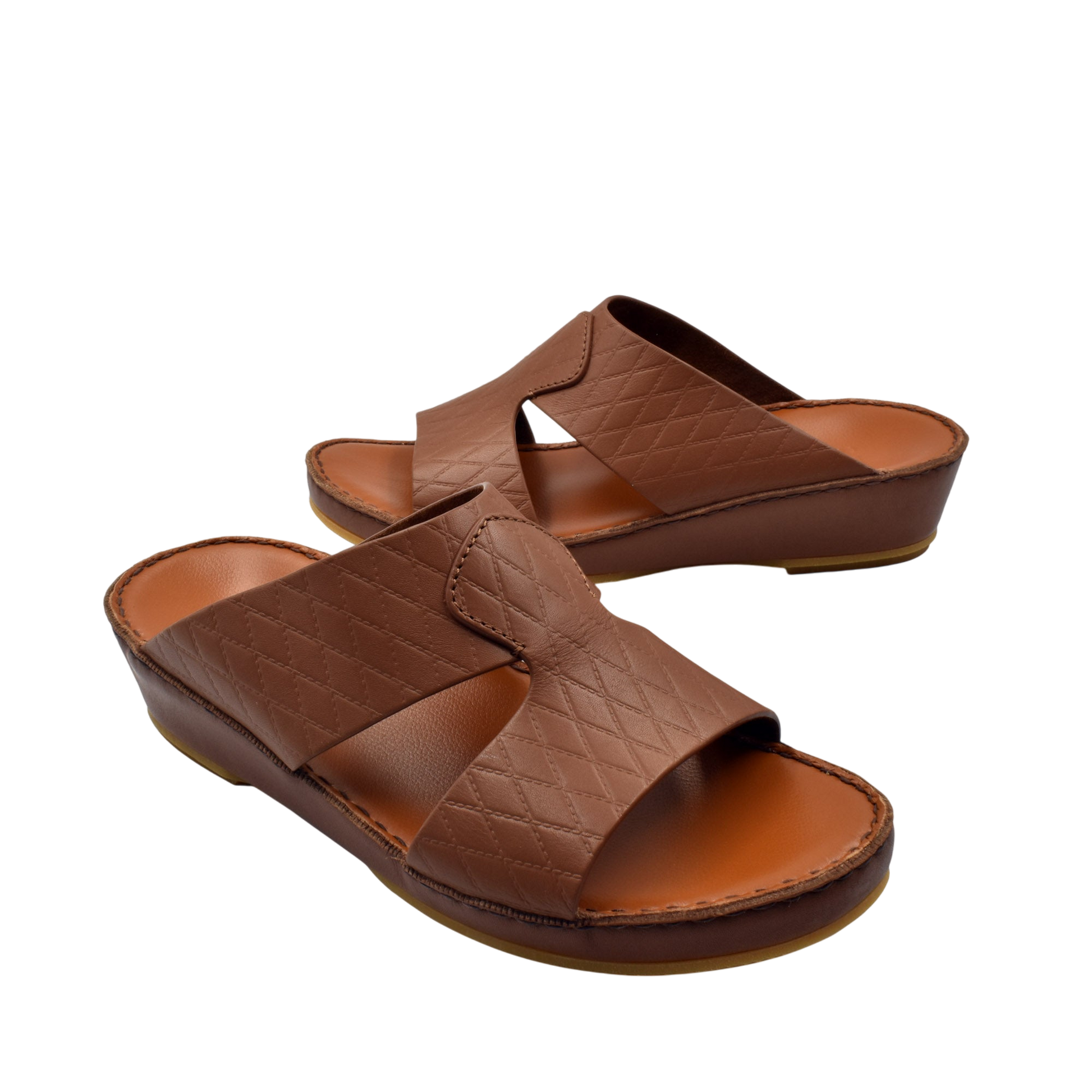 Brown handcrafted Italian sandals with quilted leather straps and cushioned footbed by Private Collection