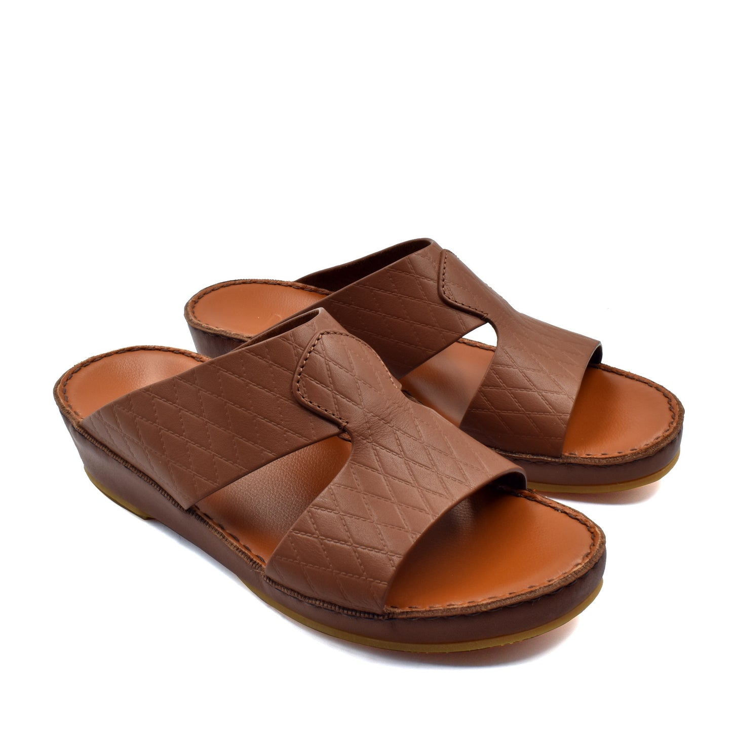Brown handcrafted Italian sandals with quilted leather straps and cushioned soles by Private Collection