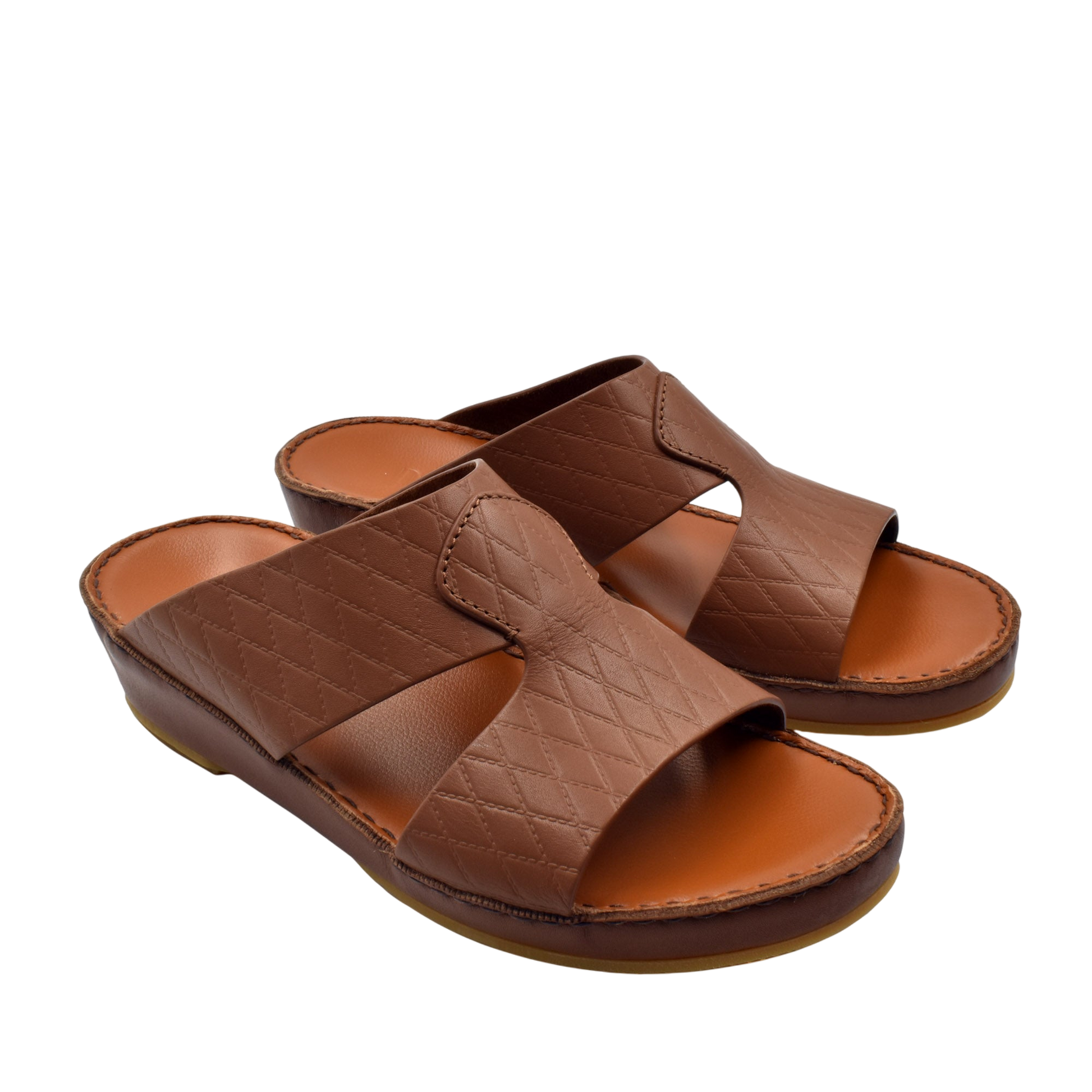 Brown handcrafted Italian sandals with quilted leather straps and cushioned soles by Private Collection