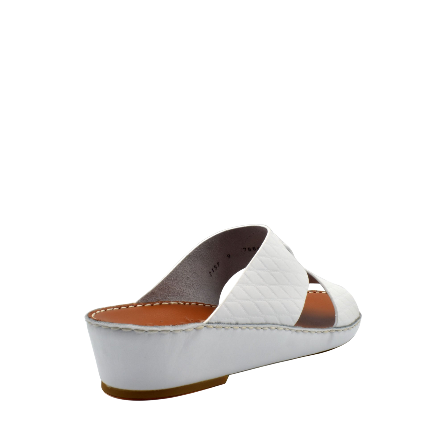 White handcrafted Italian sandals with quilted straps and low wedge heel from Private Collection