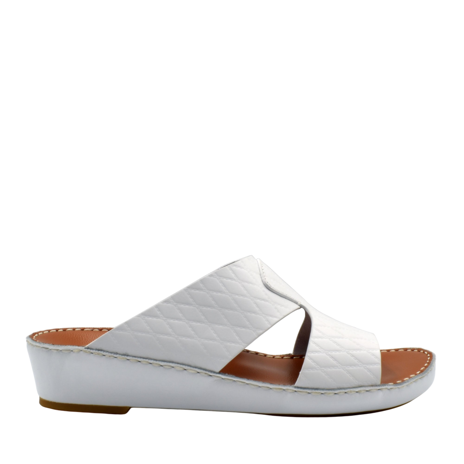 White handcrafted Italian sandals with quilted leather upper and cushioned sole from Private Collection