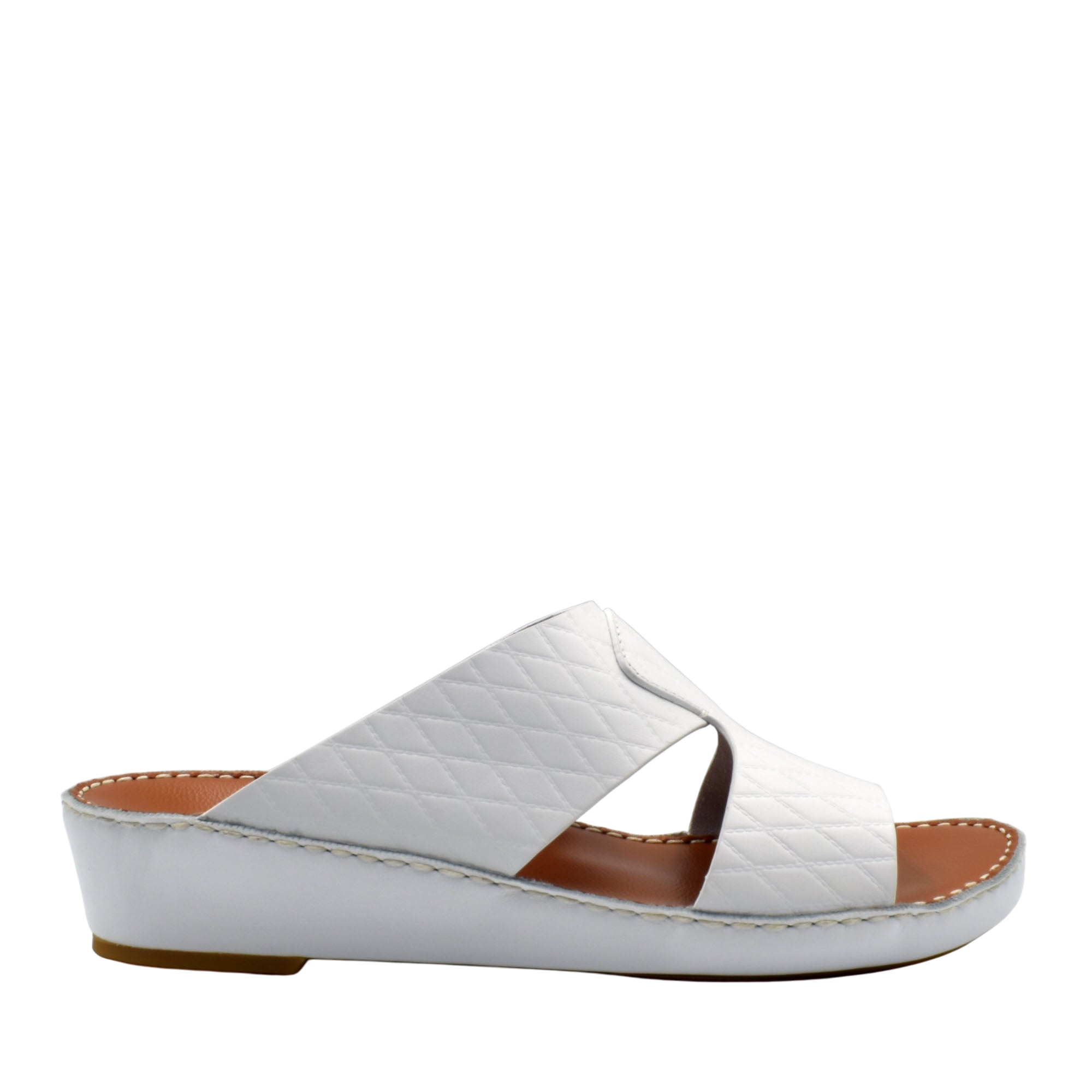 White handcrafted Italian sandals with quilted leather upper and cushioned sole from Private Collection