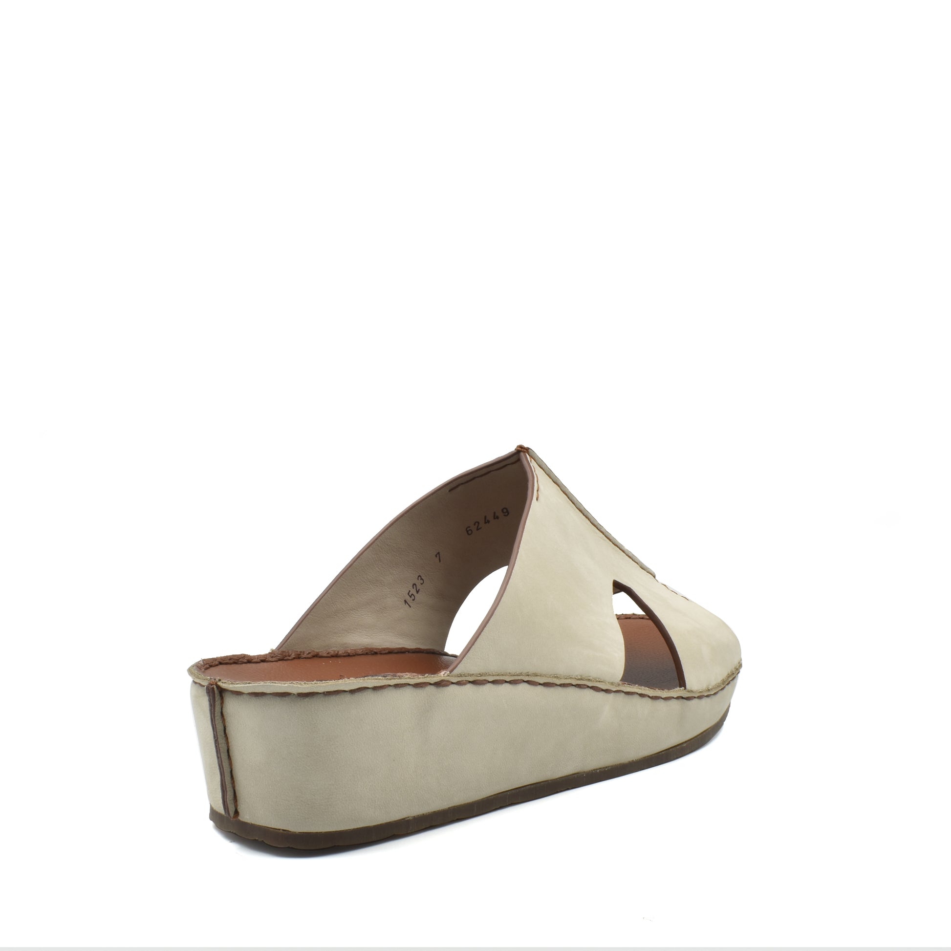 Beige handcrafted leather shoes slip-on sandal with a low platform sole from the private collection