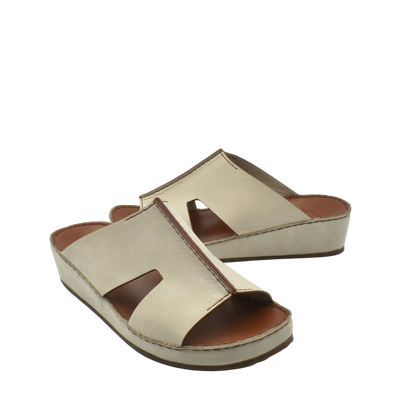 Beige handcrafted leather shoes open-toe slip-on sandals with cushioned sole