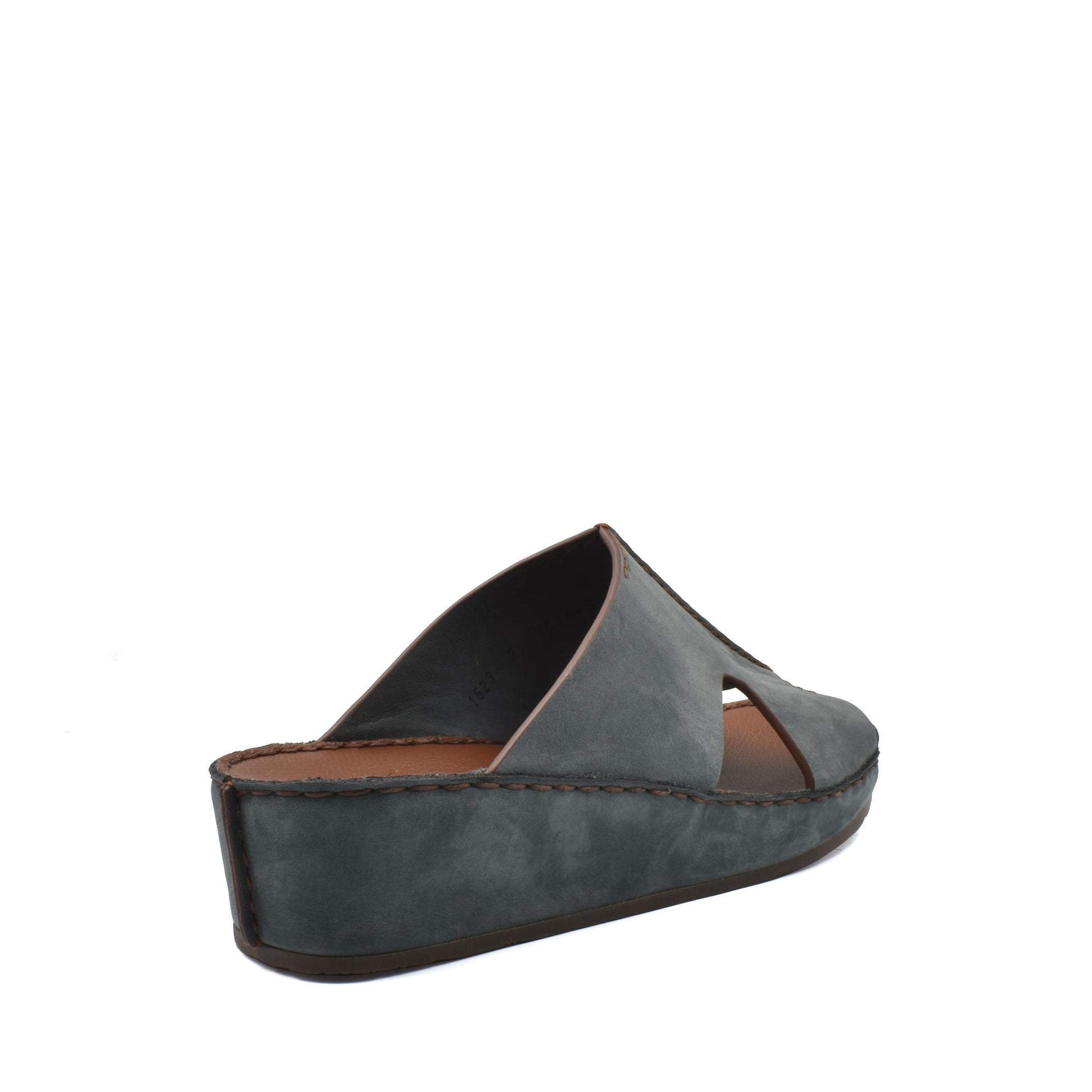 Gray handcrafted leather shoes with open toe and comfortable platform sole from Private Collection