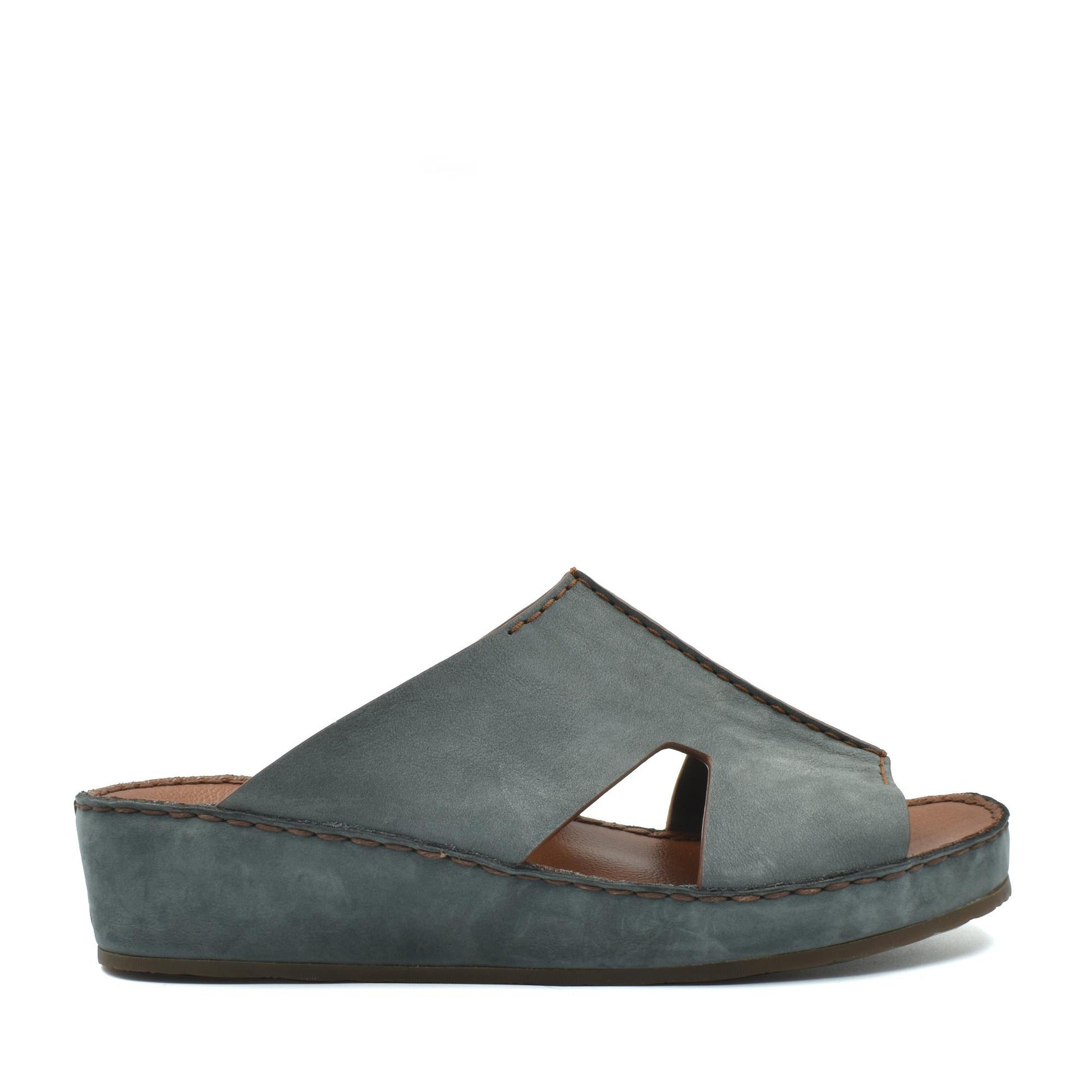 Gray handcrafted leather shoes slip-on wedge sandals with cutout side design for comfort