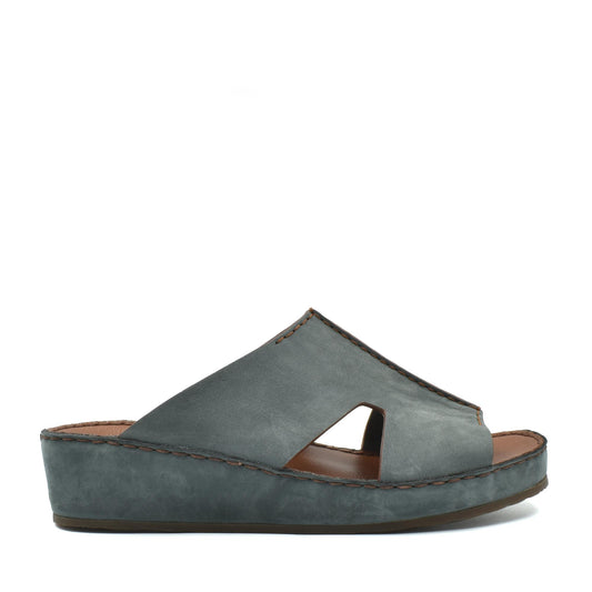 Gray handcrafted leather shoes slip-on wedge sandals with cutout side design for comfort