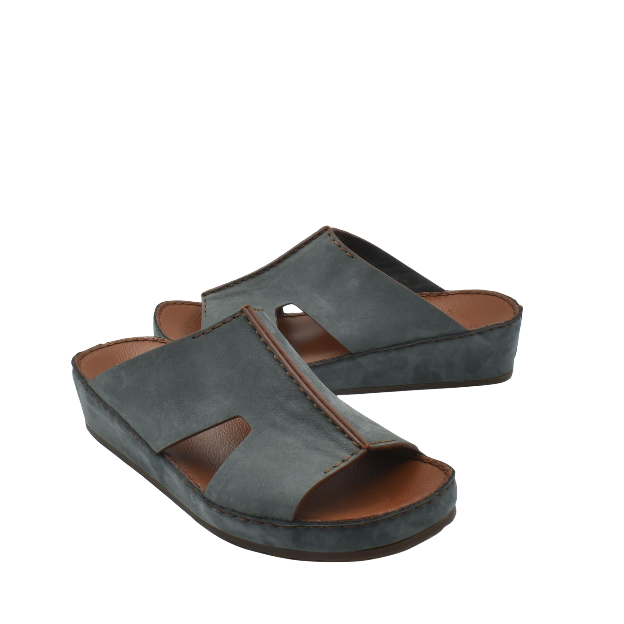 Comfortable handcrafted leather shoes in dark gray with open toe design and cushioned sole