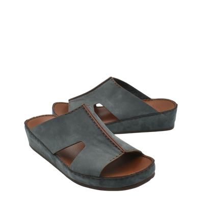 Comfortable handcrafted leather shoes in dark gray with open toe design and cushioned sole