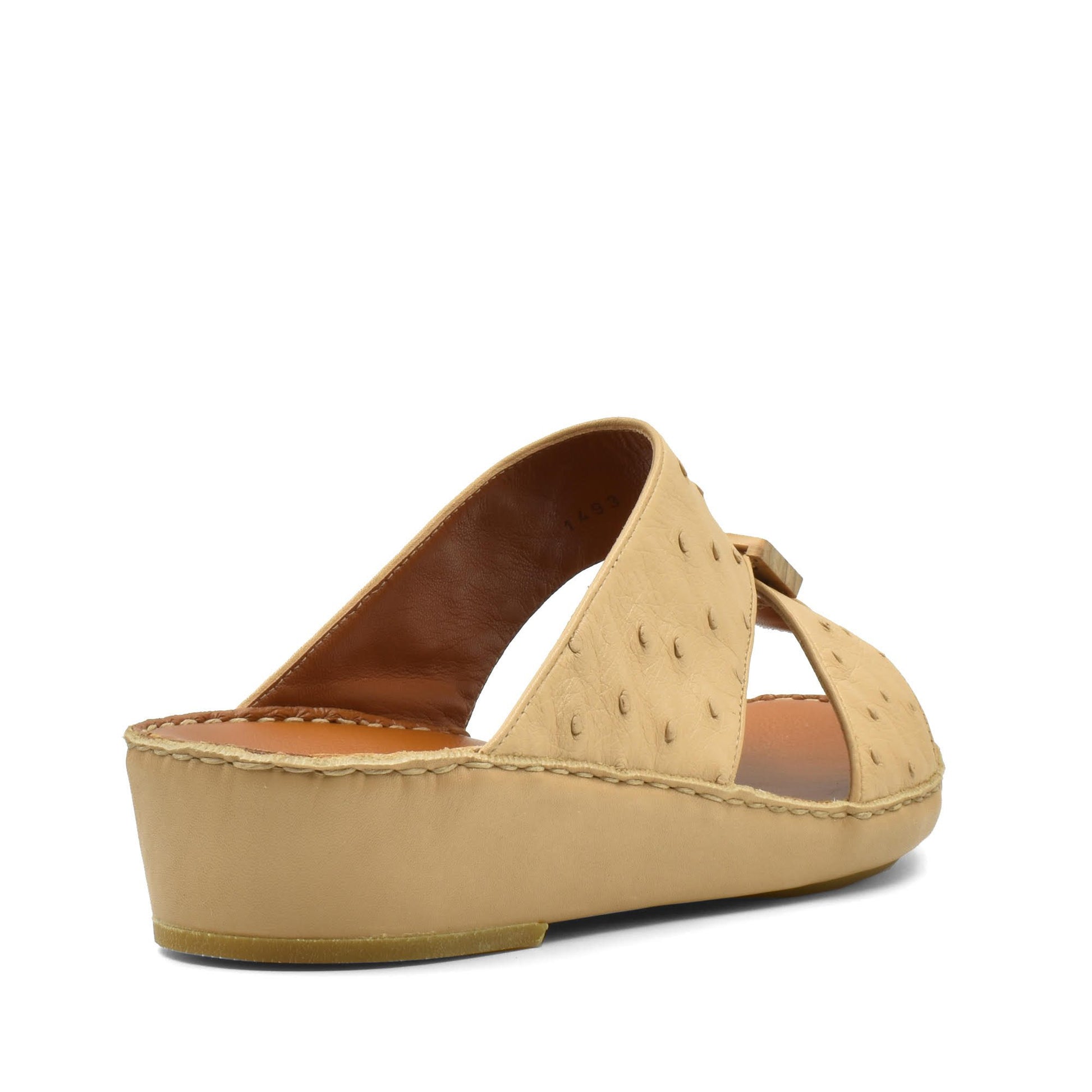 Handcrafted olive sandals with wedge heel and textured leather upper from Private collection