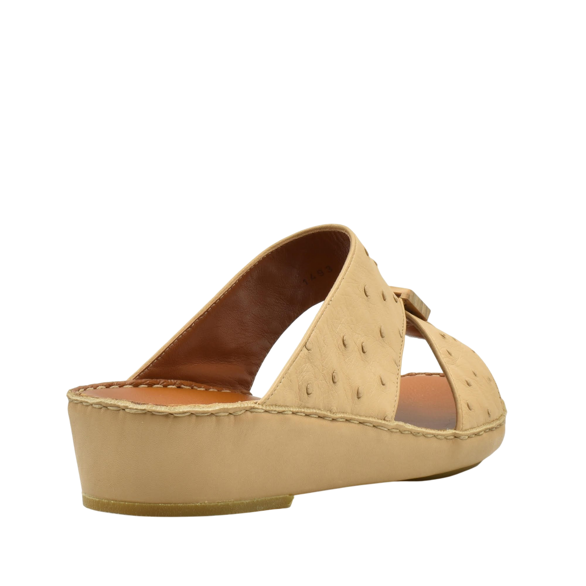 Handcrafted olive sandals with wedge heel and textured leather upper from Private collection