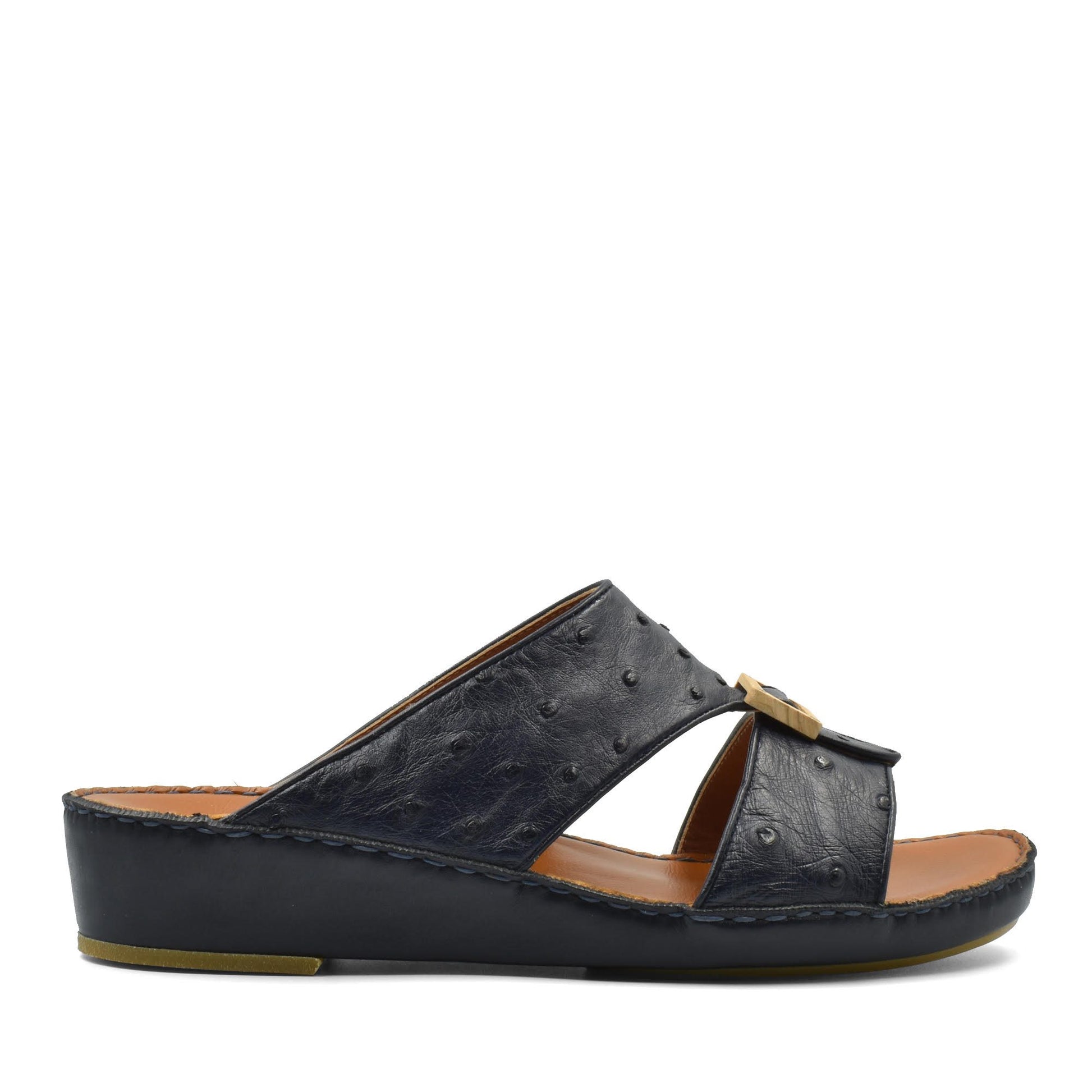 Black handcrafted olive sandals with open toe and cushioned sole for comfortable wear