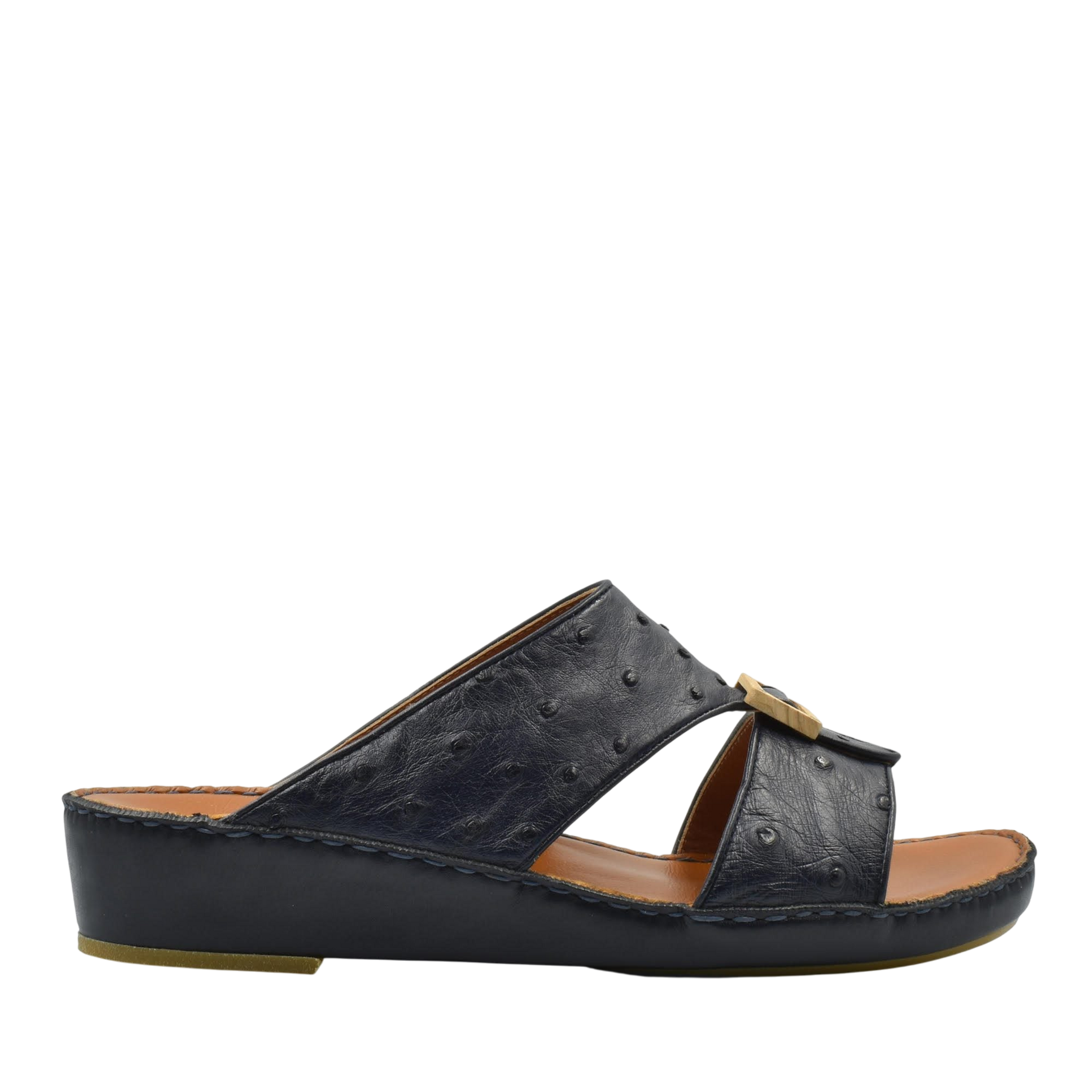 Black handcrafted olive sandals with open toe and cushioned sole for comfortable wear