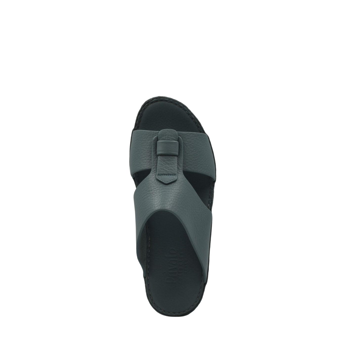 Top view of a modern gray slide sandal with thick straps, part of high-quality kids sandals