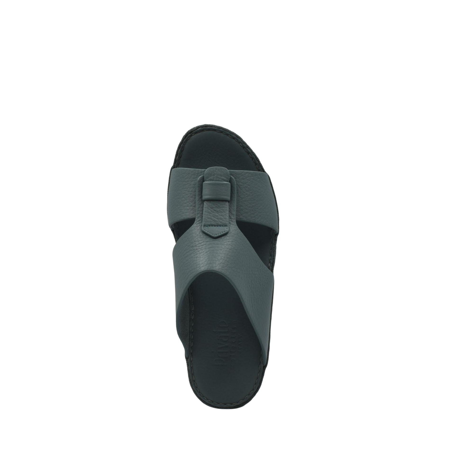 Top view of a modern gray slide sandal with thick straps, part of high-quality kids sandals