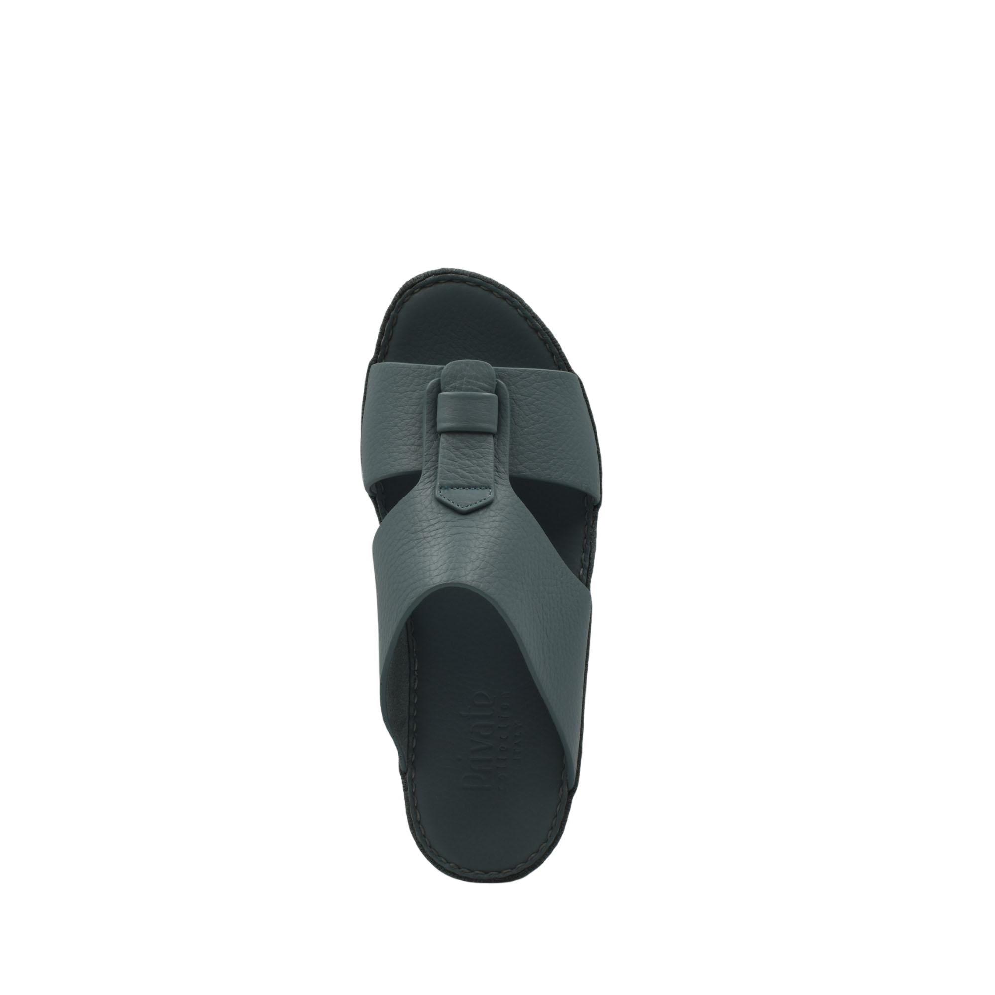 Top view of a modern gray slide sandal with thick straps, part of high-quality kids sandals