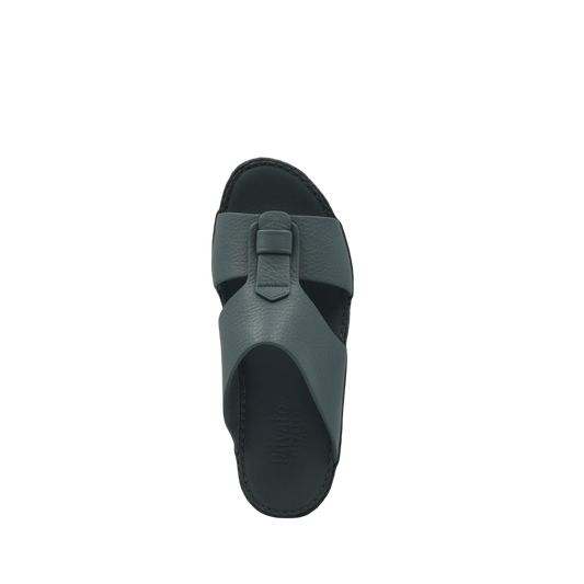 Top view of a modern gray slide sandal with thick straps, part of high-quality kids sandals