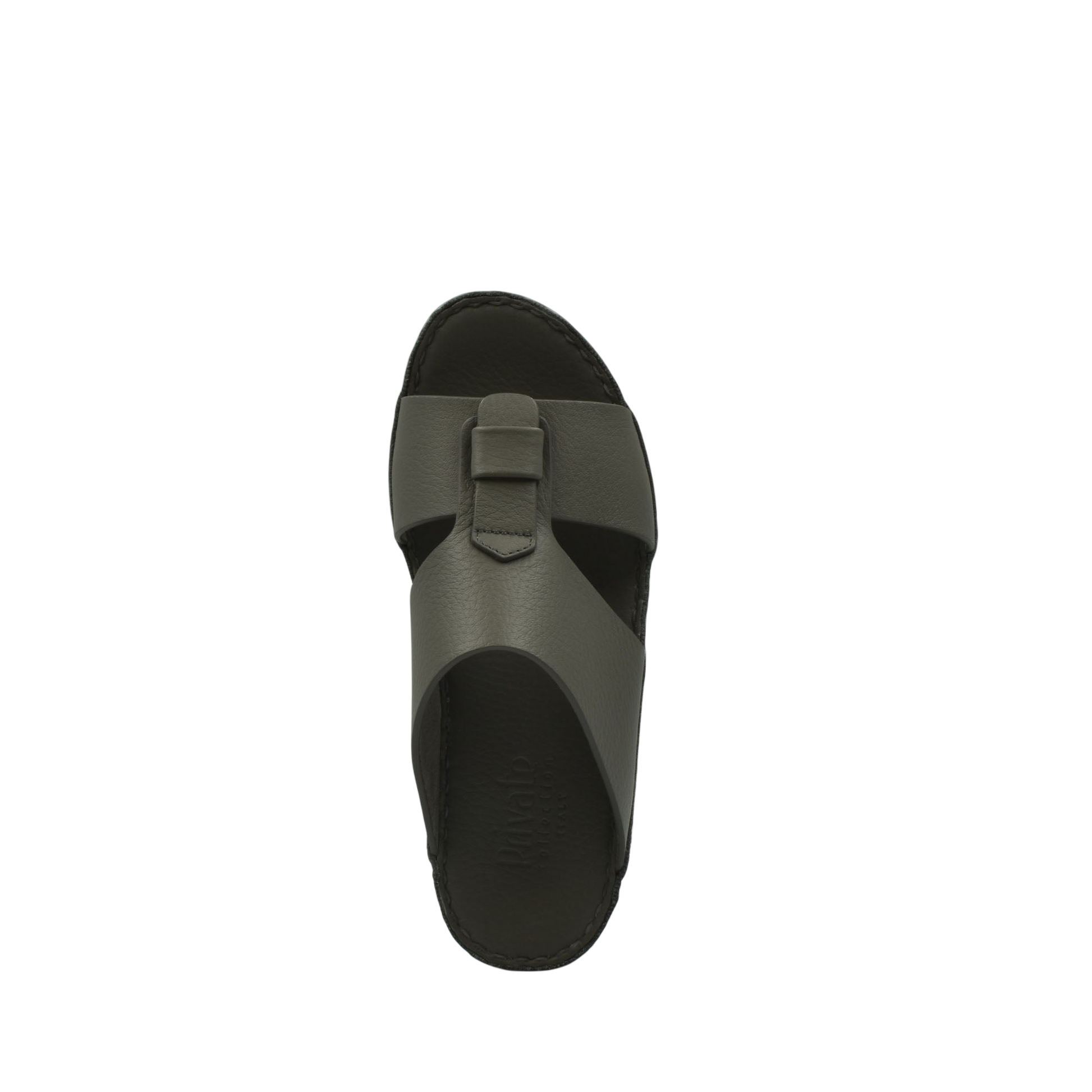 Top view of high-quality kids sandals in dark gray with adjustable strap and cushioned sole