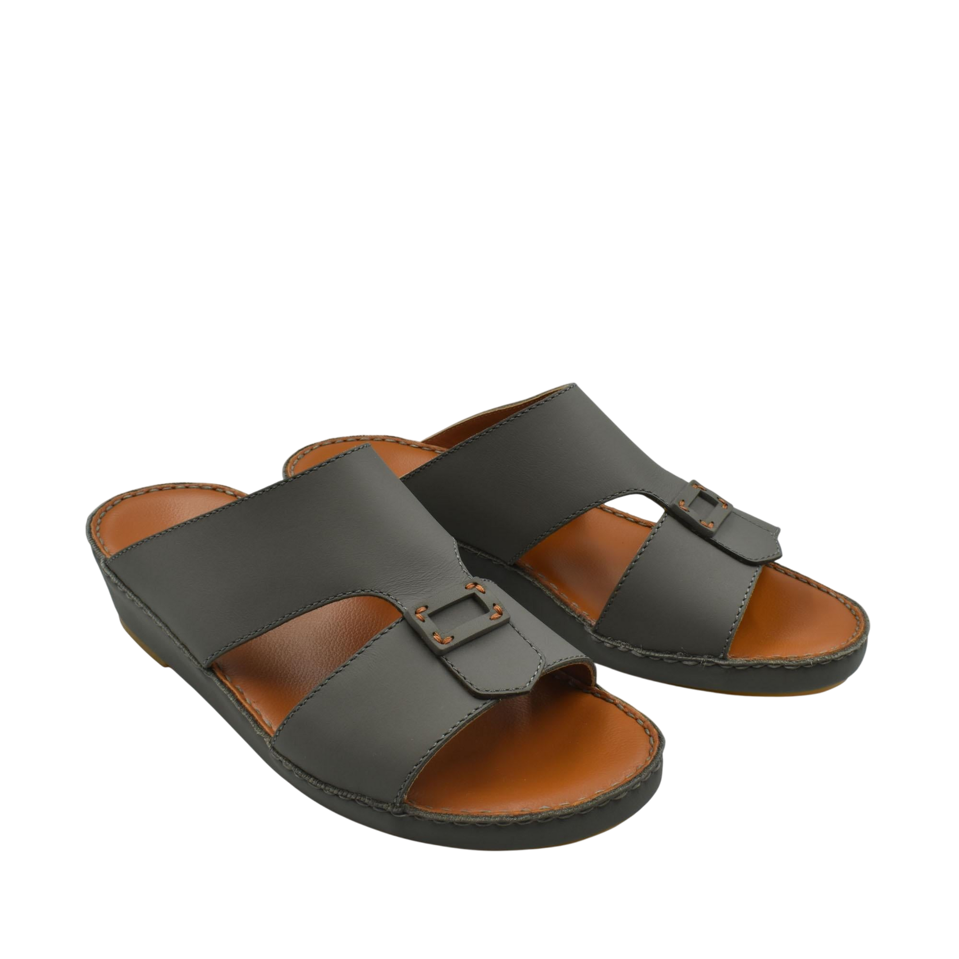 Black Italian leather sandals with open toe and adjustable buckle strap for men