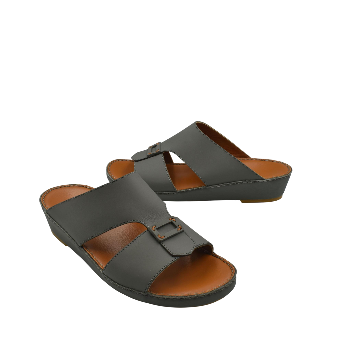 Black Italian leather sandals with buckle detail and cushioned brown footbed from Private collection