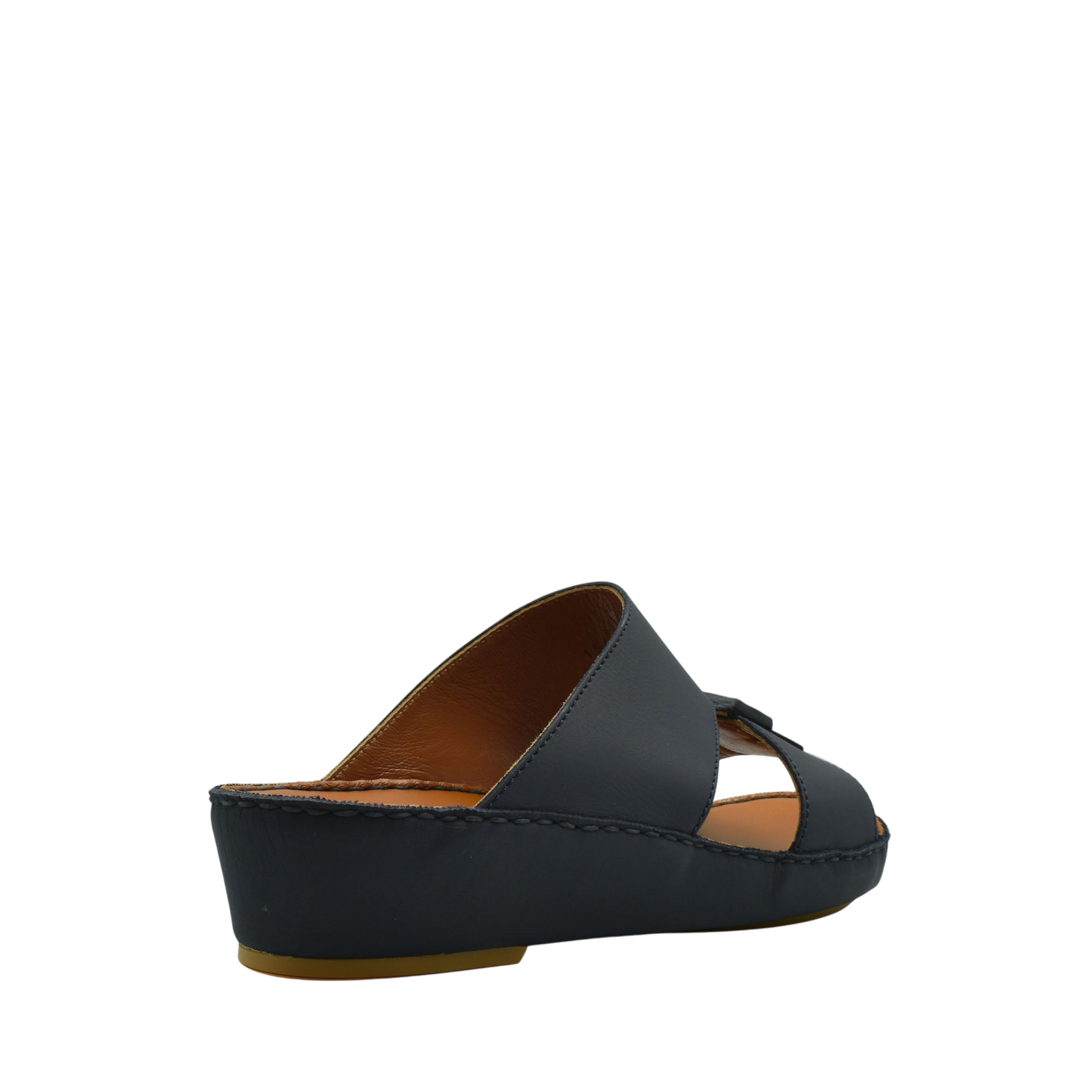 Black Italian leather sandals with a wedge heel and open-toe design from private collection