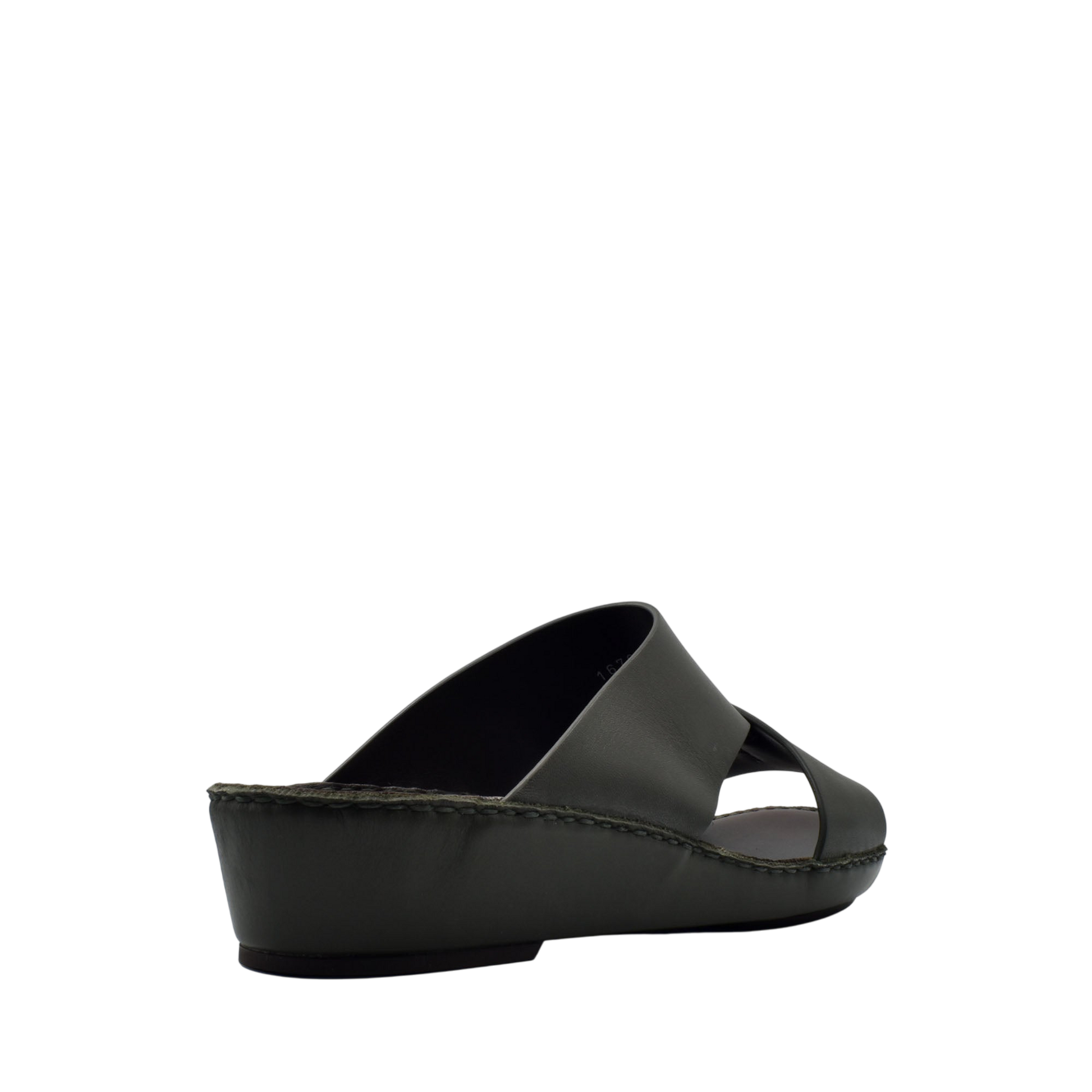 Black Italian nappa sandals with wedge sole and crisscross leather straps from private collection
