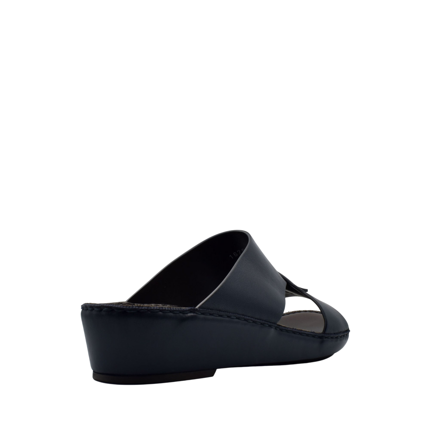 Black Italian nappa sandals with wedge heel from private collection shown from side angle