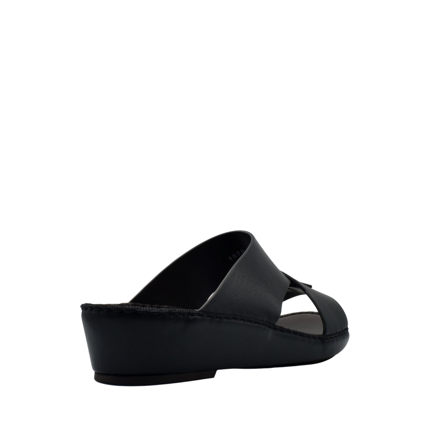 Black Italian nappa sandals with wedge heel and open toe design from private collection