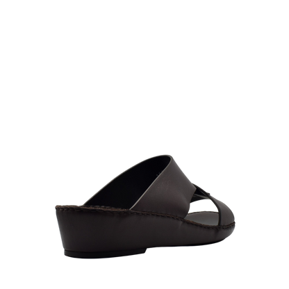 Brown Italian nappa sandals with a wedge heel and open toe design from Private collection
