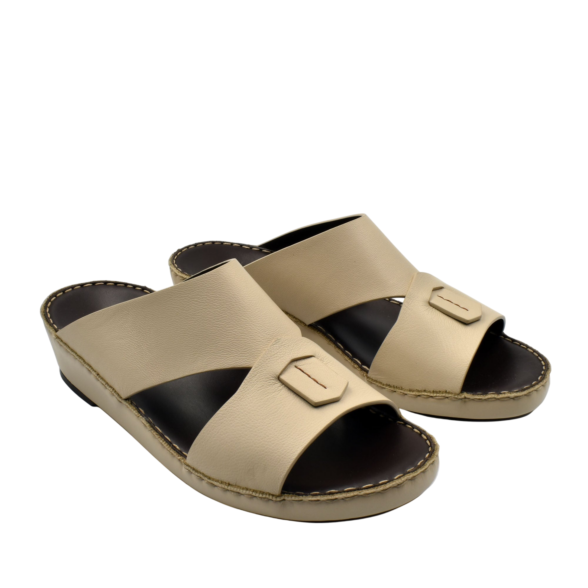 Beige Italian nappa sandals with open toe and cushioned sole from Private collection