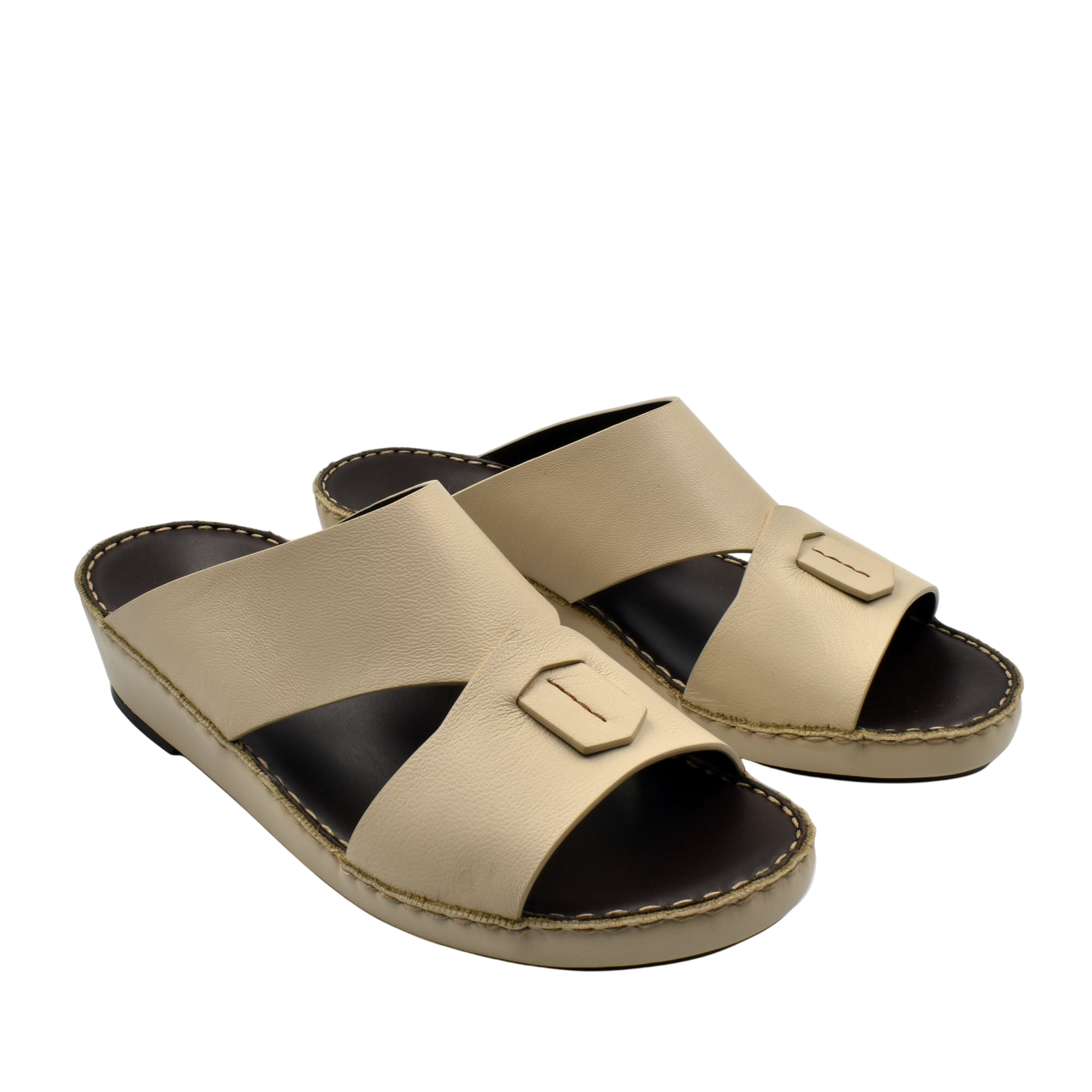 Beige Italian nappa sandals with open toe and cushioned sole from Private collection