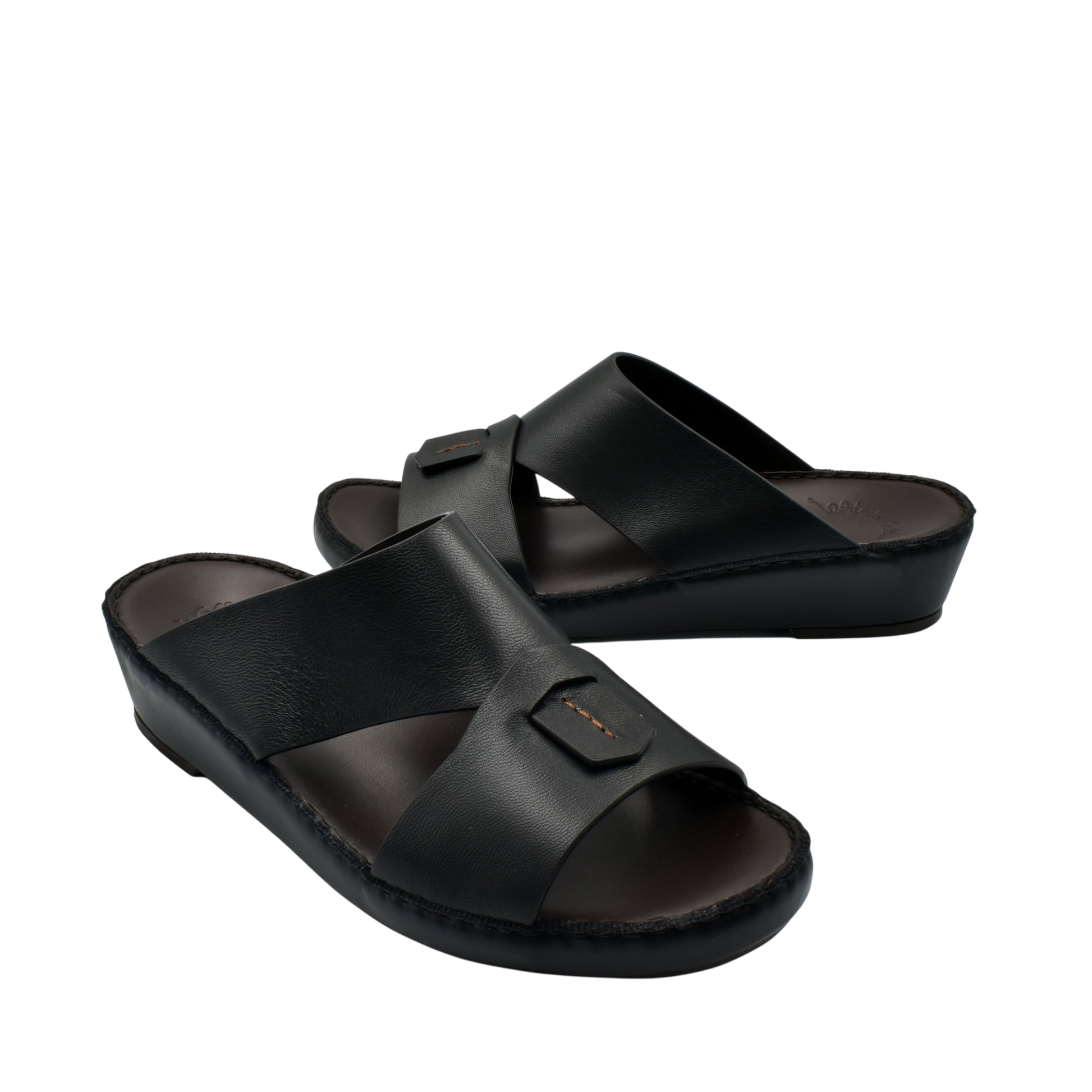 Black Italian nappa sandals with crossed straps and cushioned sole for comfortable wear