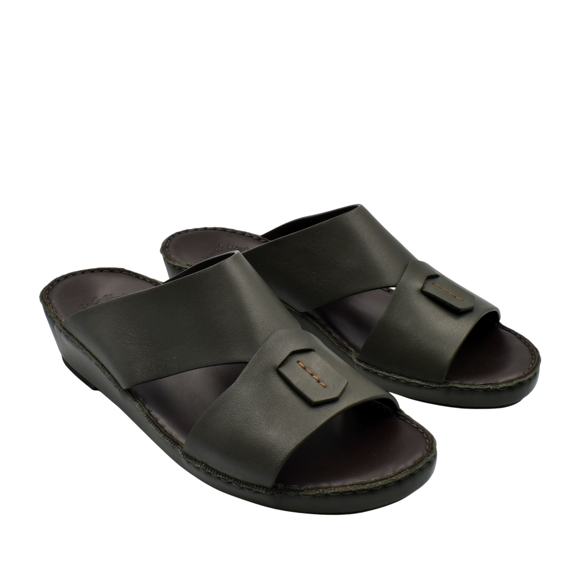 Pair of black Italian nappa sandals with wide straps and cushioned footbed for comfort