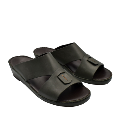Pair of black Italian nappa sandals with wide straps and cushioned footbed for comfort