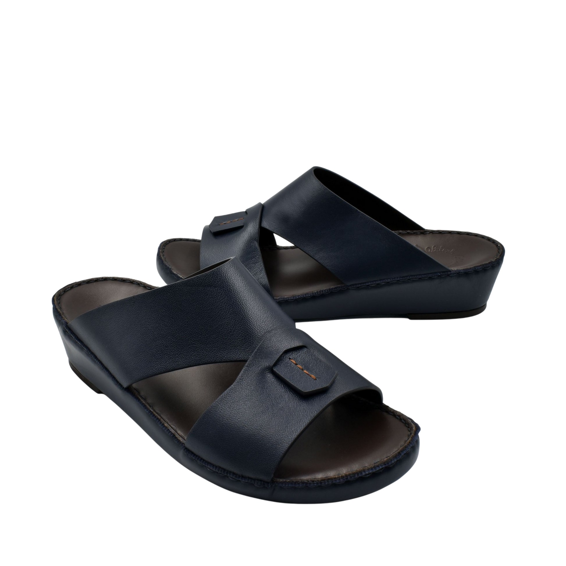 Black Italian nappa sandals with wide leather straps and comfortable cushioned sole