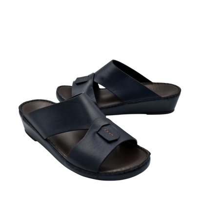 Black Italian nappa sandals with wide leather straps and comfortable cushioned sole
