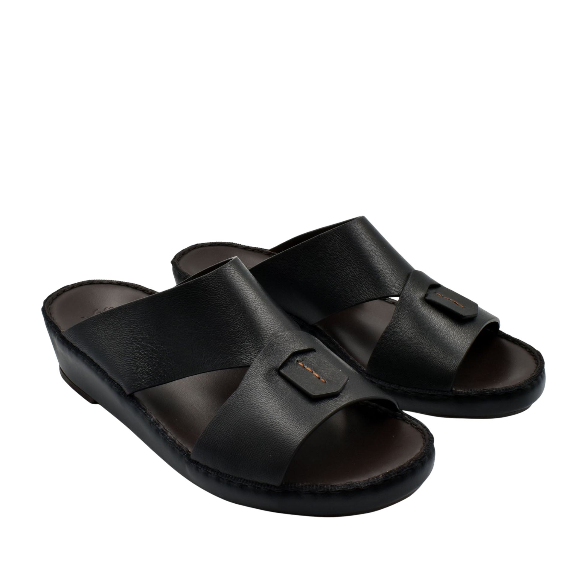 Black Italian nappa sandals with open toe and comfortable cushioned sole from Private collection