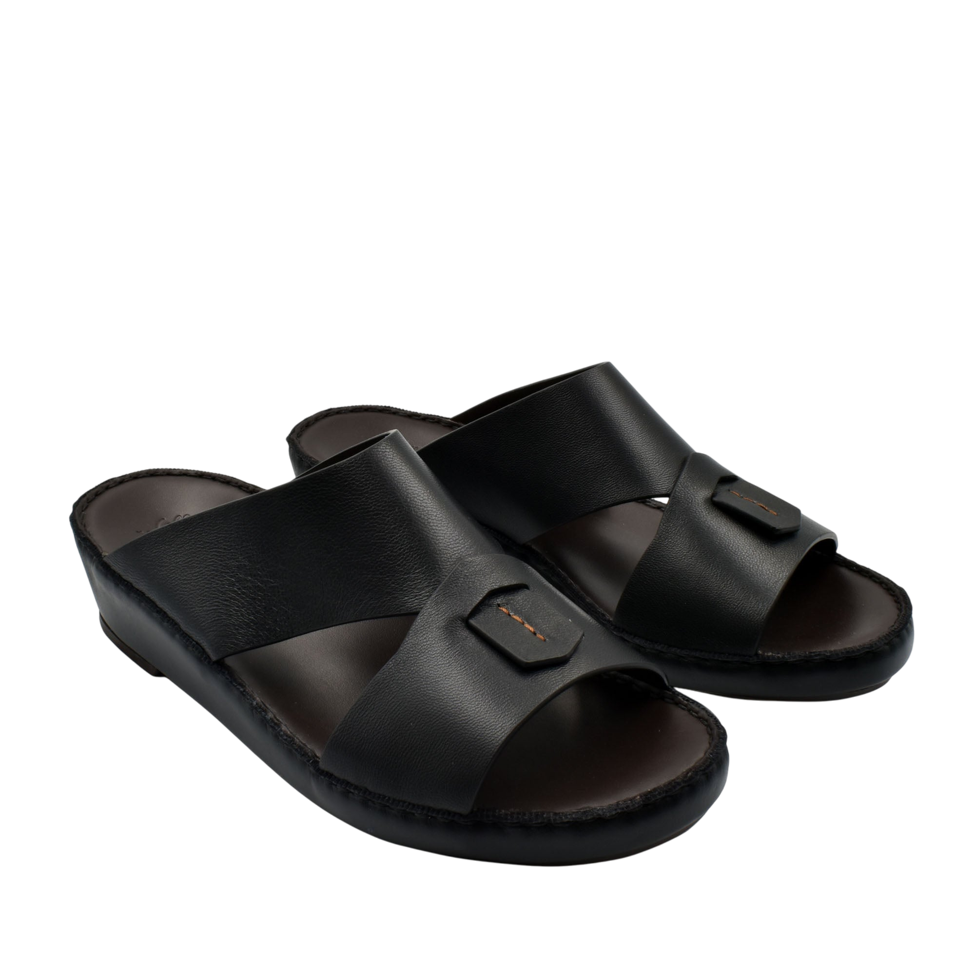 Black Italian nappa sandals with open toe and comfortable cushioned sole from Private collection