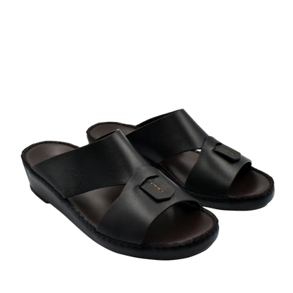 Black Italian nappa sandals with open toe and comfortable cushioned sole from Private collection