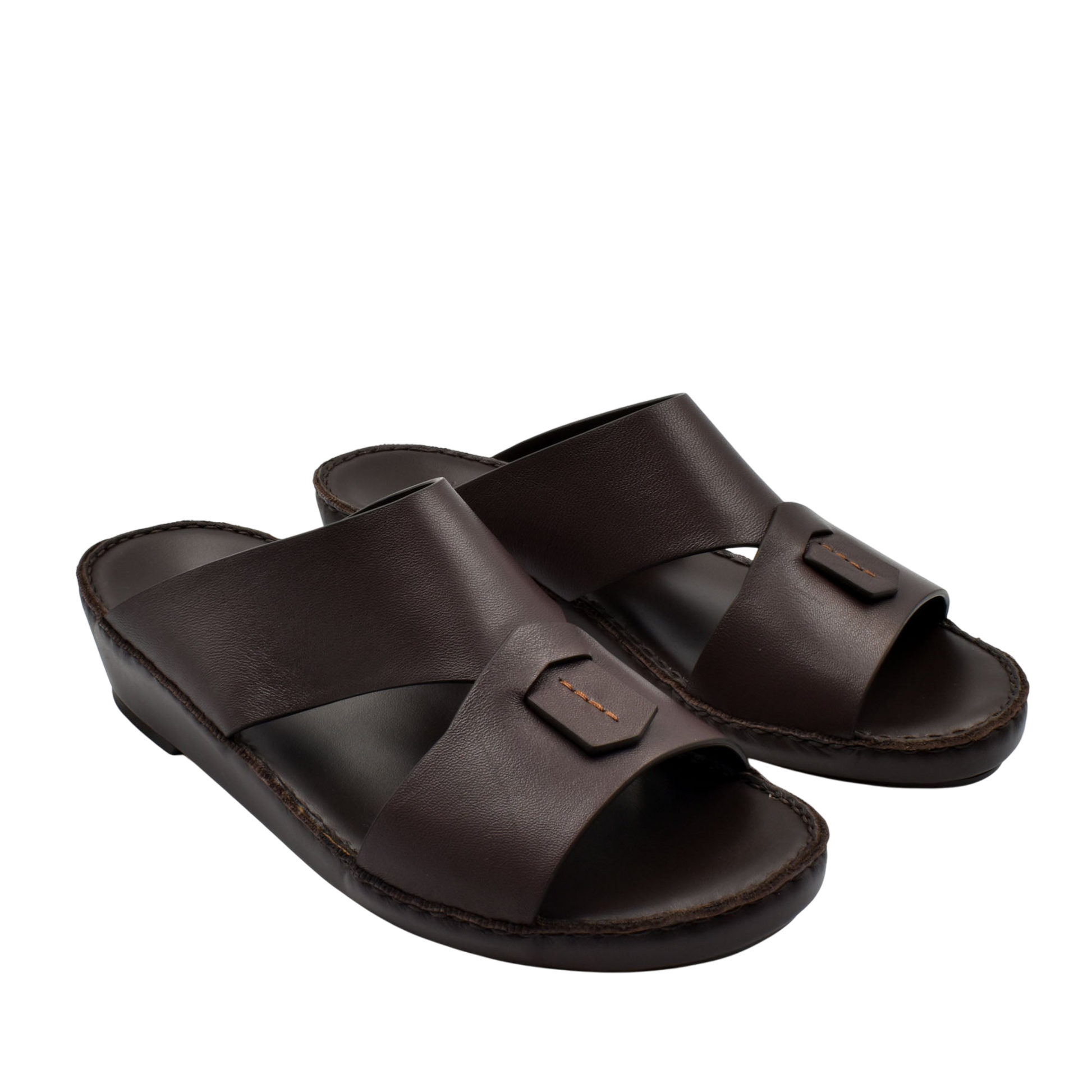 Pair of brown Italian nappa sandals with open toe and wide leather straps from Private Collection