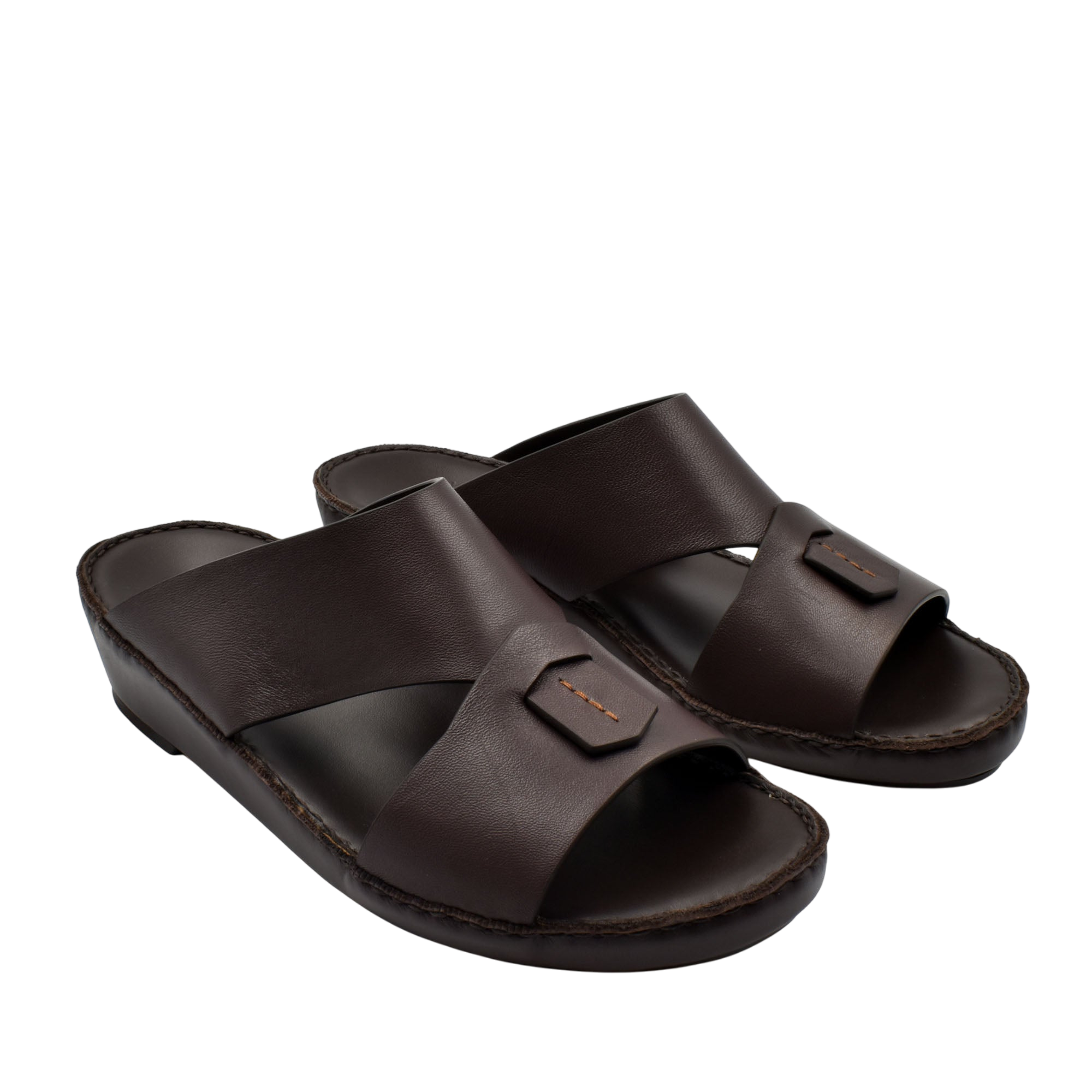 Pair of brown Italian nappa sandals with open toe and wide leather straps from Private Collection
