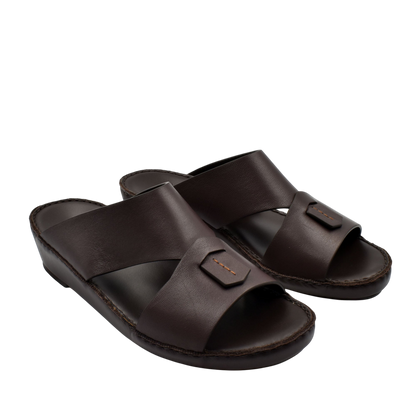 Pair of brown Italian nappa sandals with open toe and wide leather straps from Private Collection