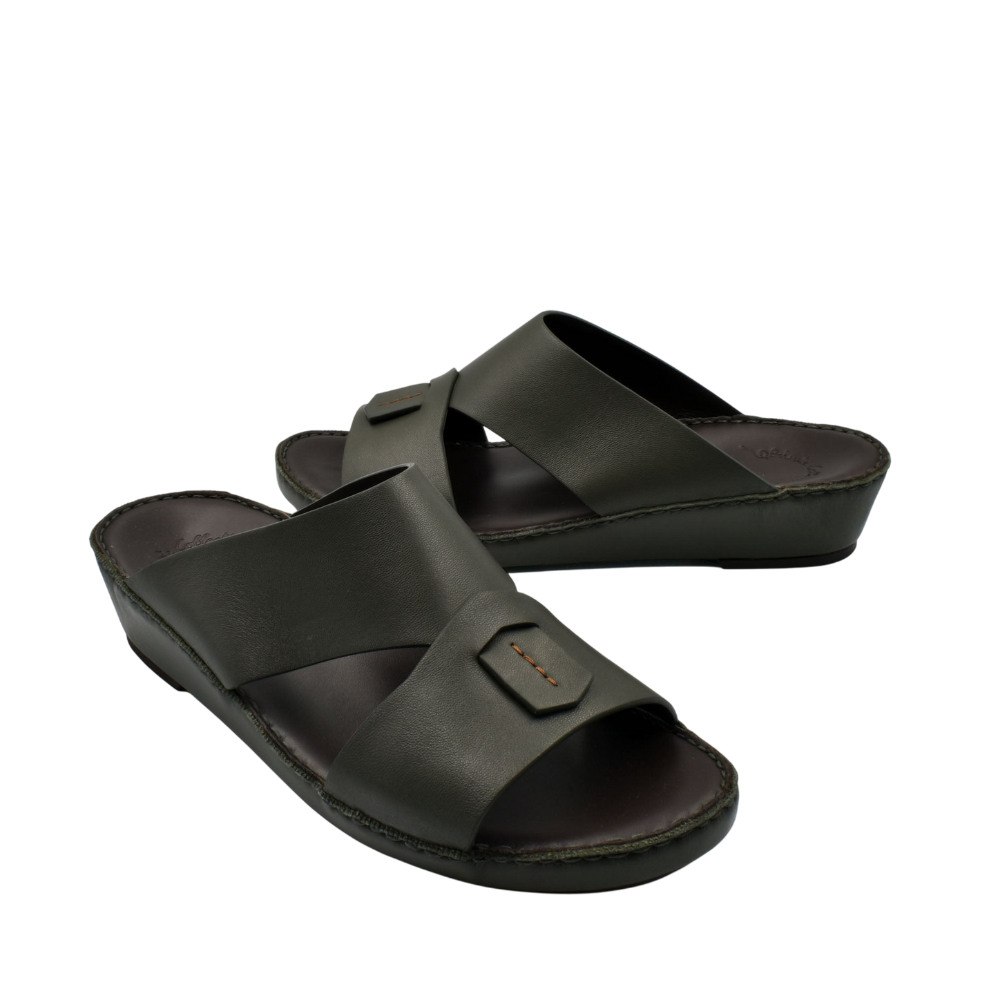 Black Italian nappa sandals with wide cross straps and cushioned footbed in slip-on style