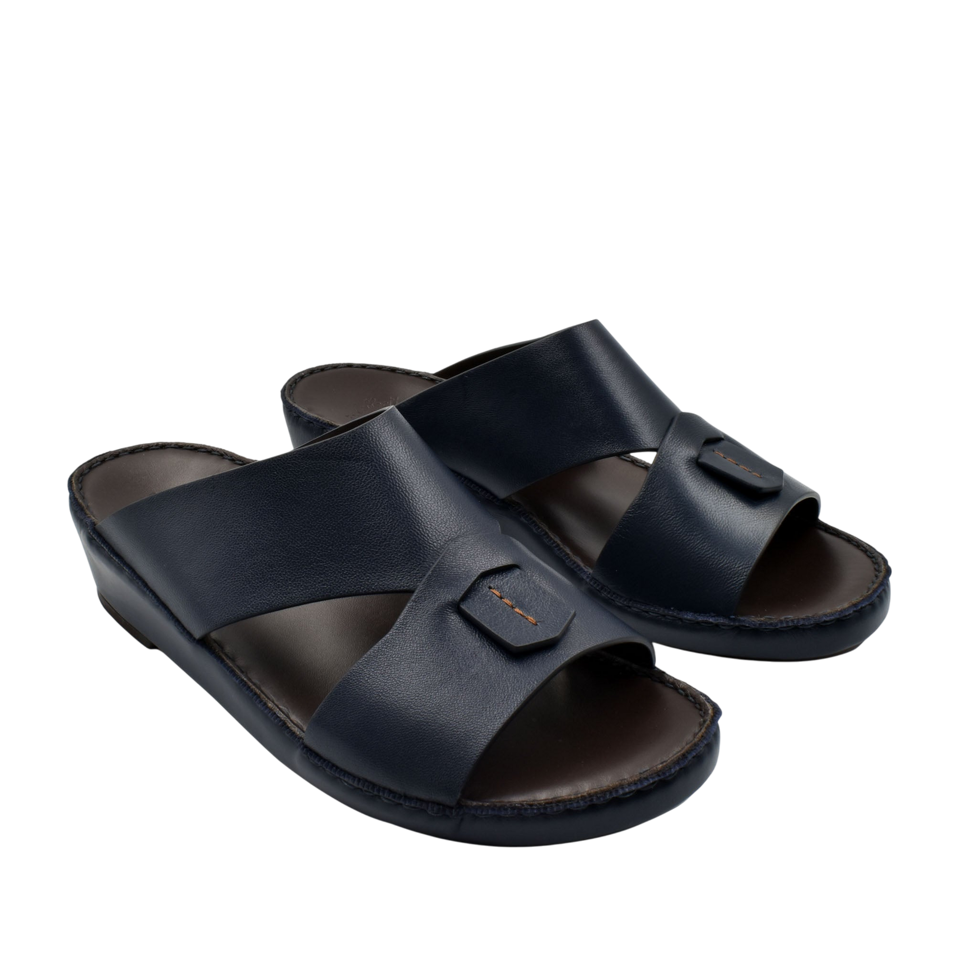 Black Italian nappa sandals with wide leather straps and cushioned footbed for comfort