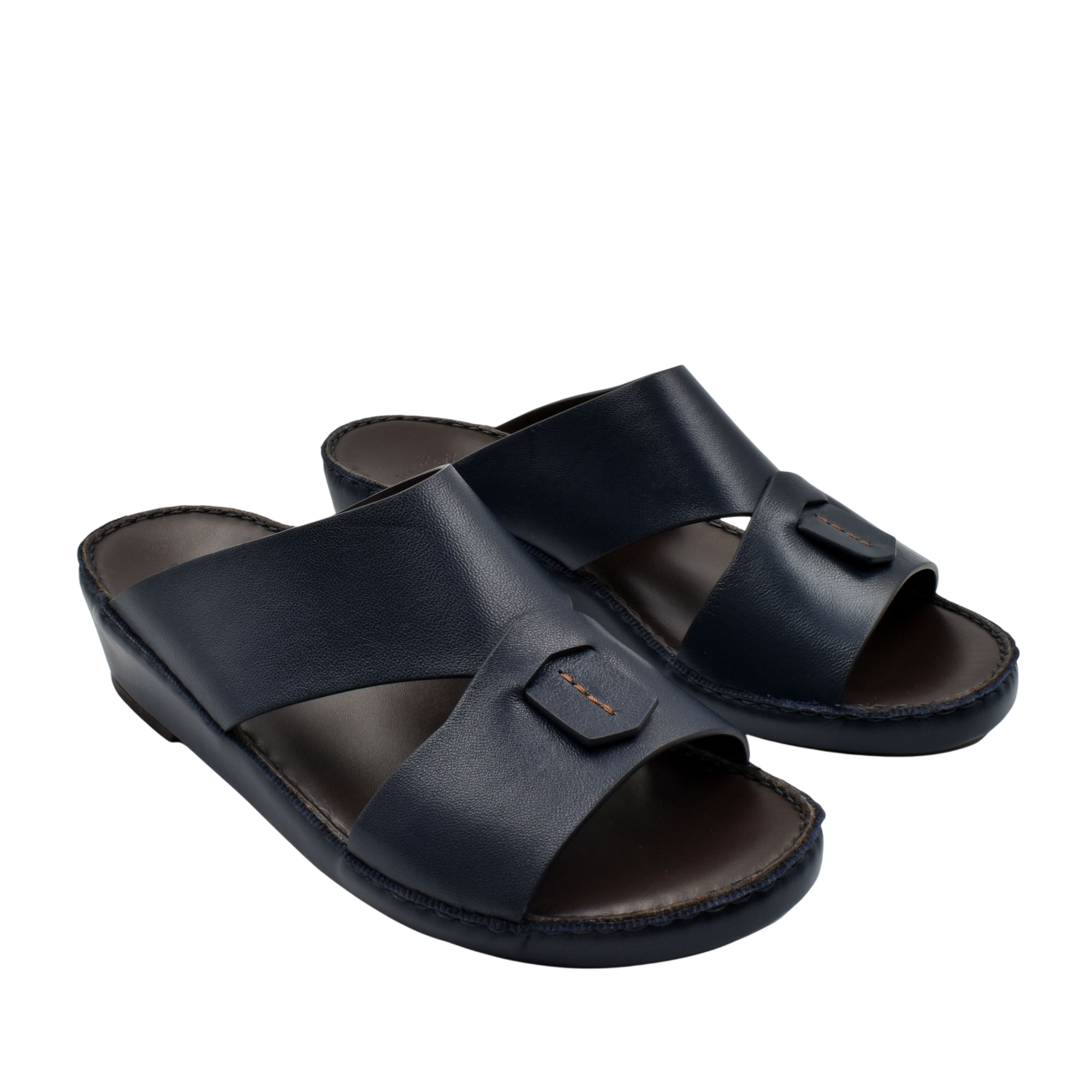 Black Italian nappa sandals with wide leather straps and cushioned footbed for comfort
